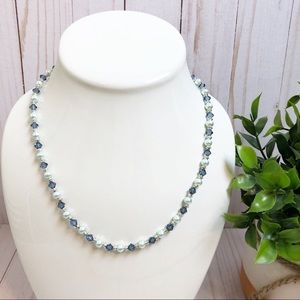 Swarovski Blue Crystal & Sky Blue Pearl Necklace